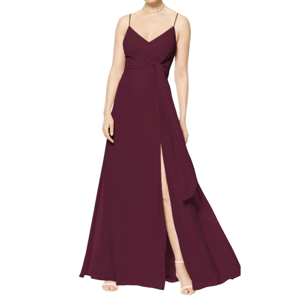 Dessy Collection Style 2909 Chiffon‎ Bridesmaid Dress Burgundy Size 14